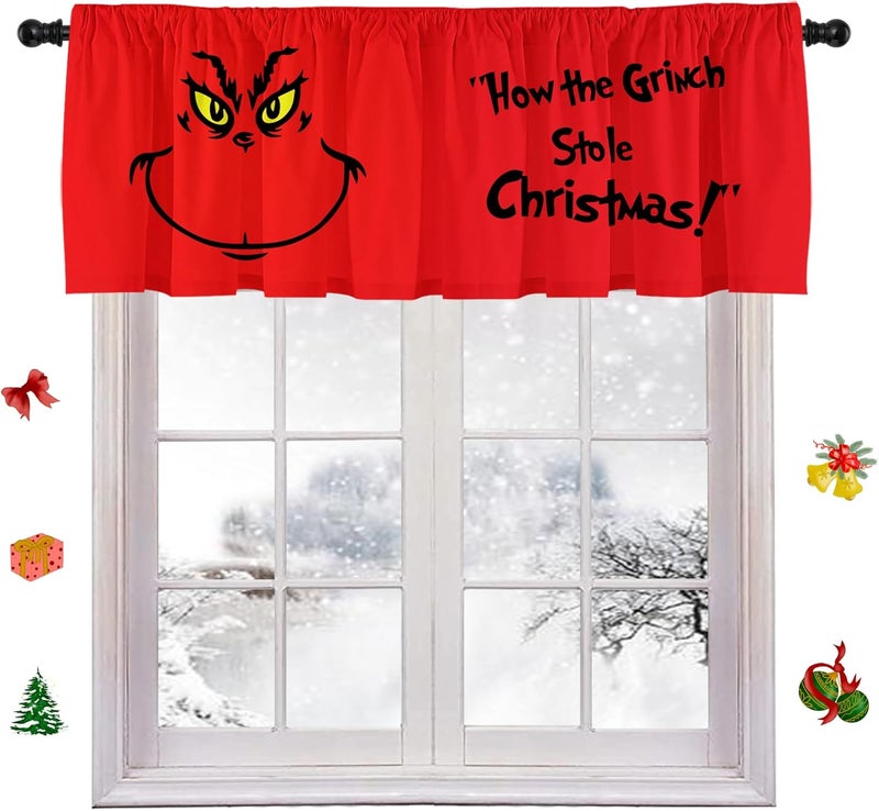 SUNWISHA Kitchen Curtain Valances - Whimsical Red Xmas Decor for Windows - Short Bathroom & Laundry Curtains - 52x18inch - Image 1